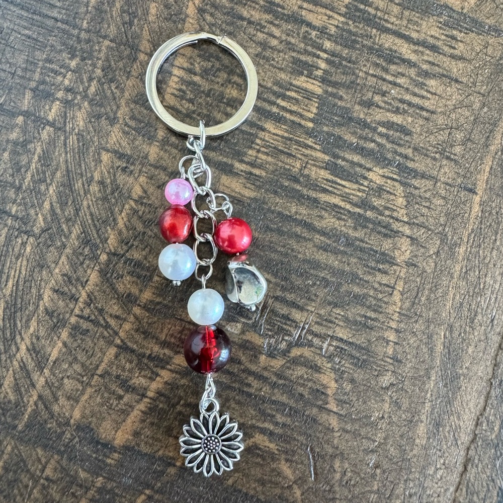 Beaded Keychain with Heart & Sunflower Charms - NWOT